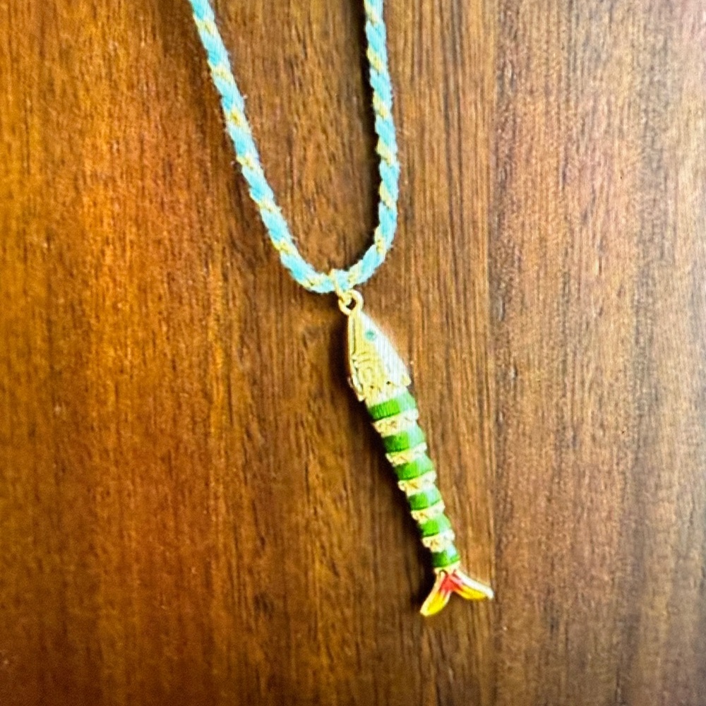 Green and Gold Fish Pendant Necklace